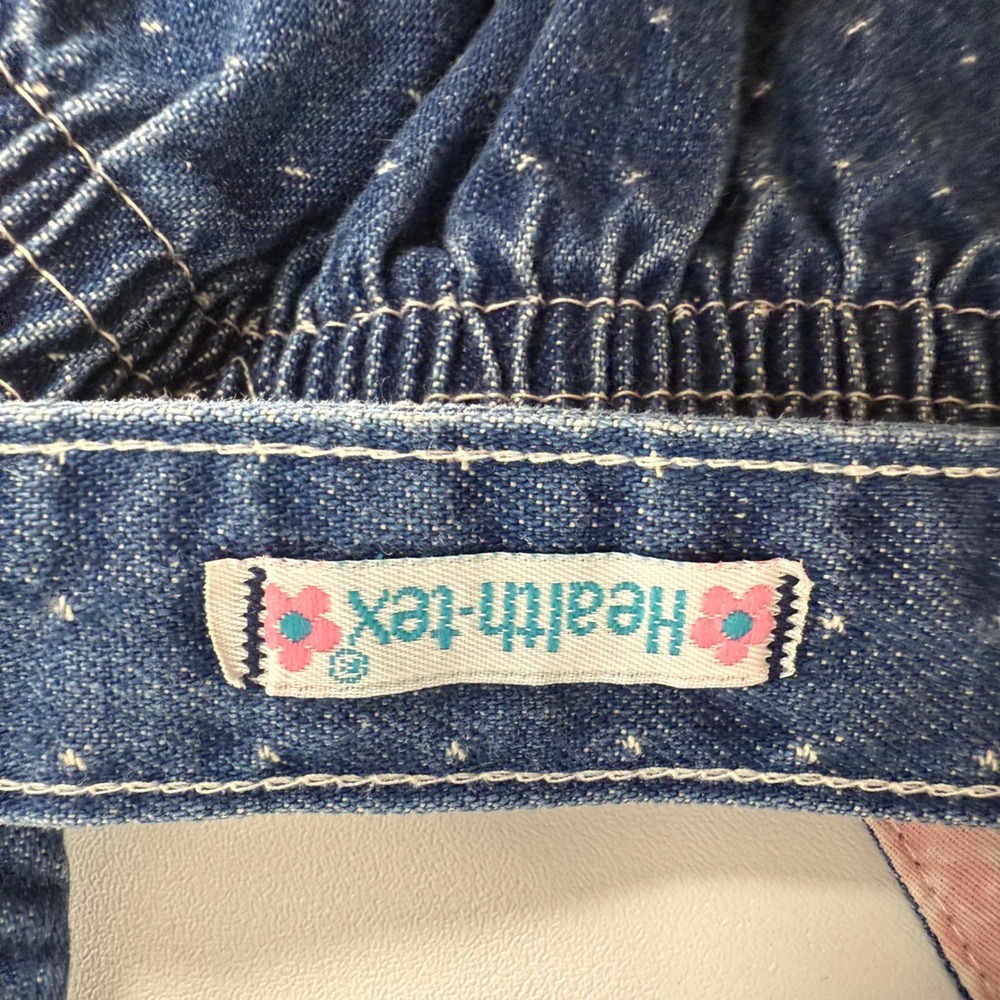 Healthtex Denim Jumper Dress - Heart Buttons Pockets Lace Bows Toddler‎ Girl - Picture 12 of 14